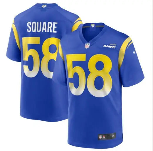 Blue Los Angeles Rams Nike Game Jersey with number 58 and SQUARE on the back
