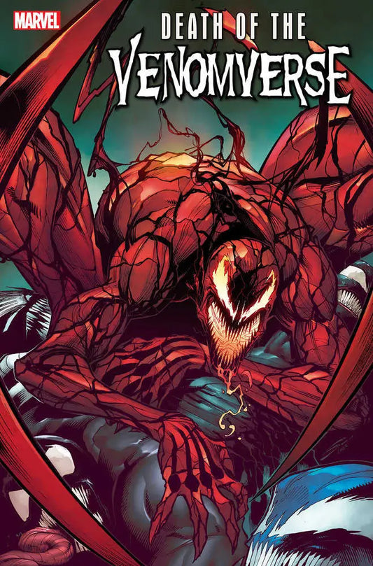 Menacing red symbiote creature on Death Of The Venomverse 3 Gerardo Sandoval Variant