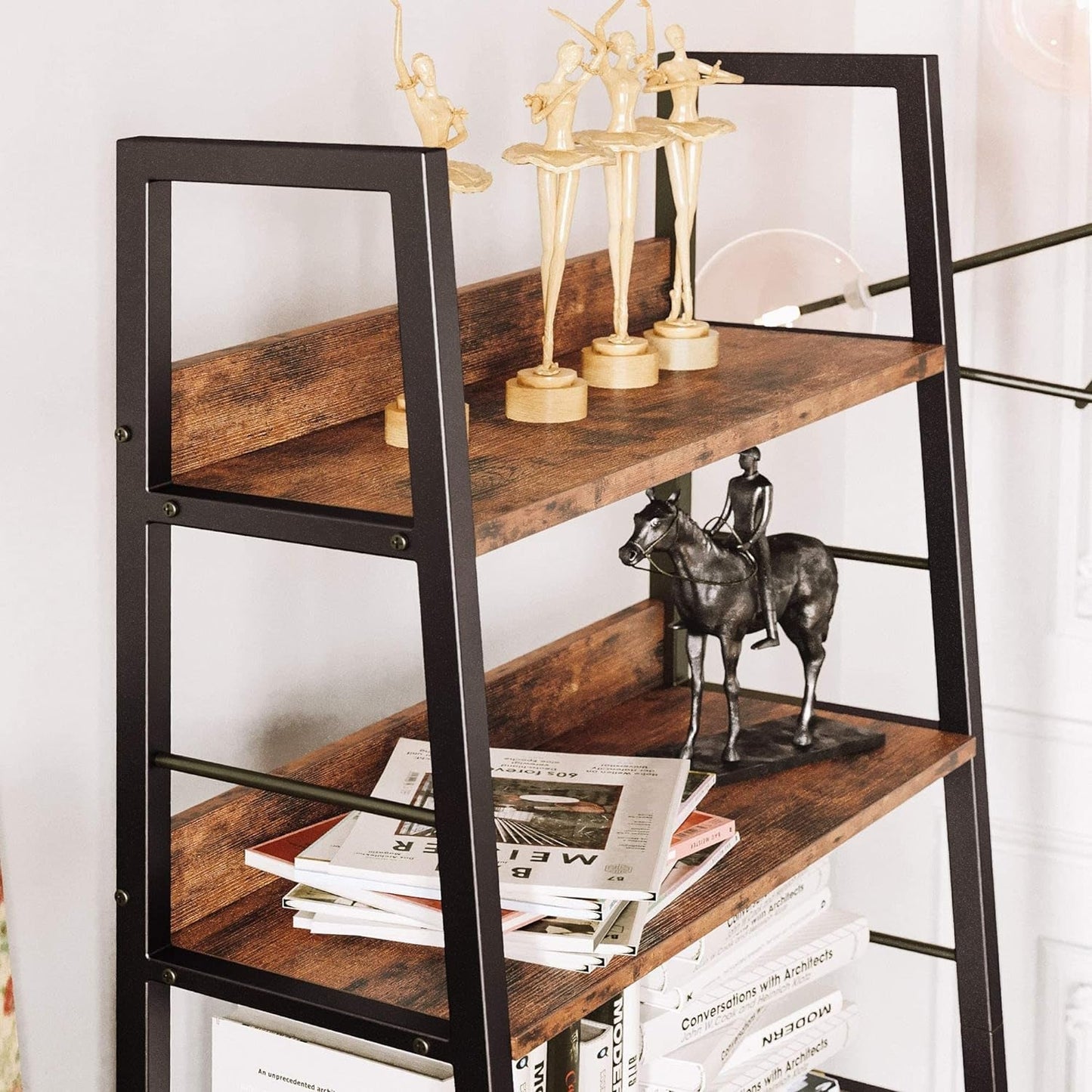 Industrial Ladder Shelf 5 Tier Bookshelf Rustic Brown-3
