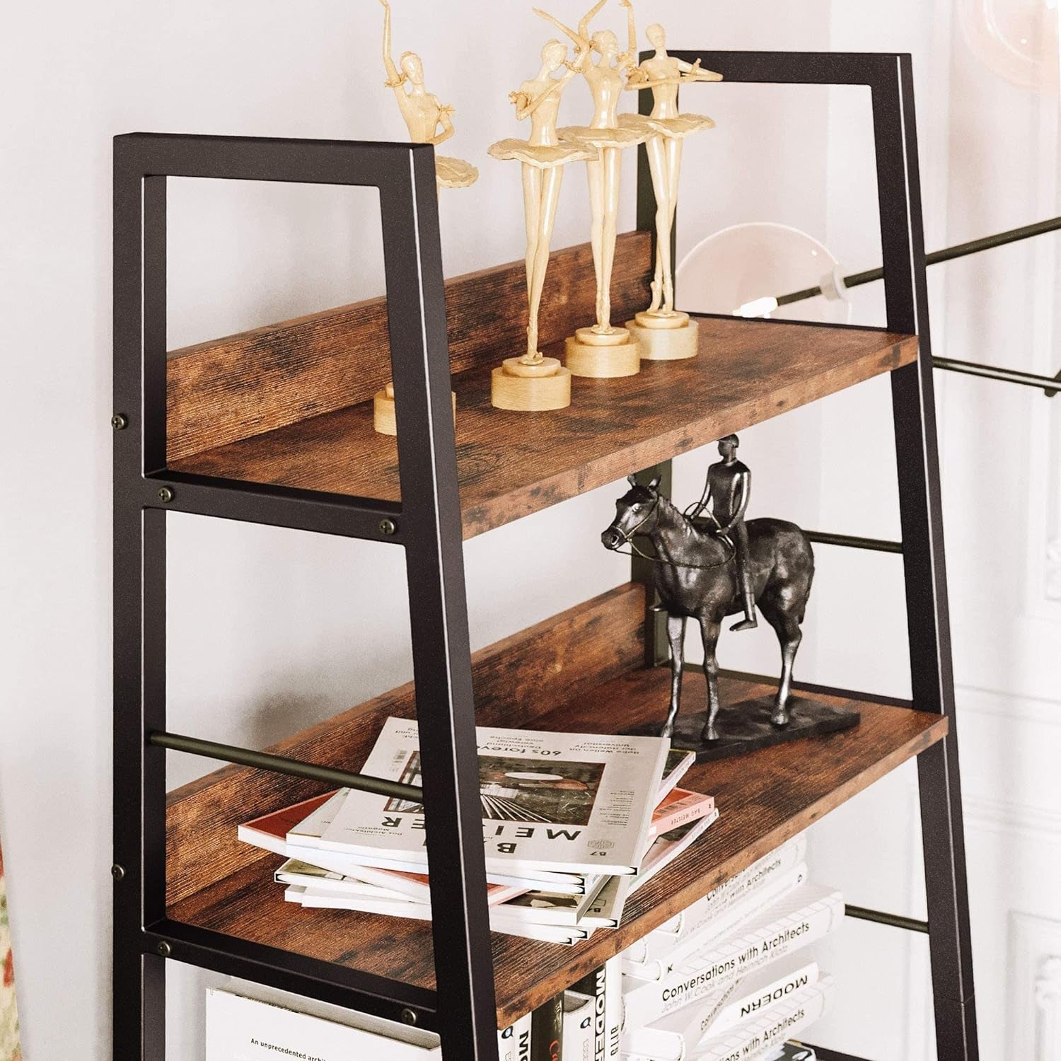 Industrial Ladder Shelf 5 Tier Bookshelf Rustic Brown-3