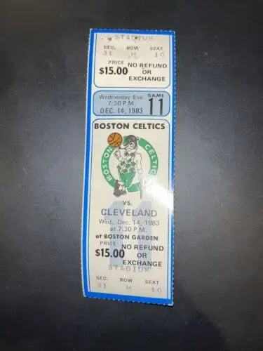 Dec 14 1983 full ticket stub for Boston Celtics vs Cavs featuring Larry Bird