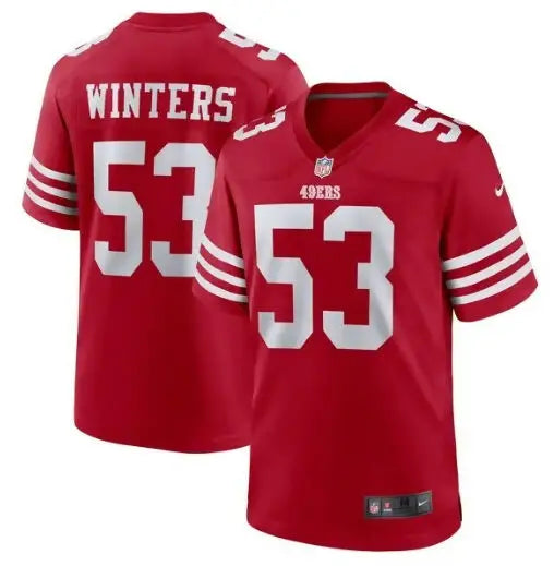Red San Francisco 49ers football jersey with Winters 53 on the back, Nike Team Game Jersey