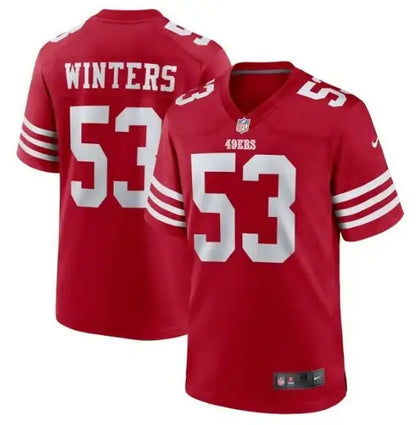 Red San Francisco 49ers football jersey with Winters 53 on the back, Nike Team Game Jersey