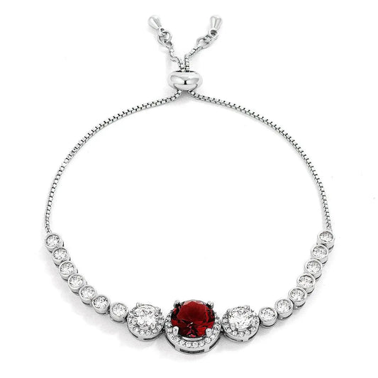 Deep Red and Clear CZ Bolo Style Tennis Bracelet - Bracelets