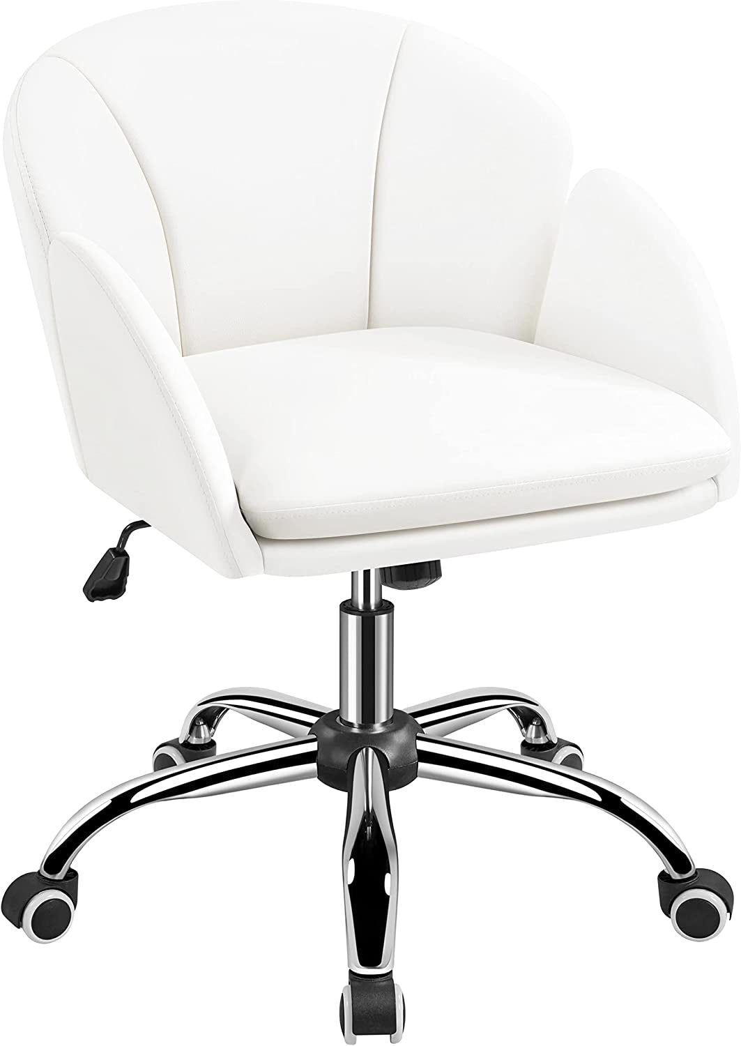 White Desk Chair Petal Cute Office Chair Faux Leather Swivel Desk Chair Vanity Chair with Back Modern Computer Rolling Chair for Bedroom-0