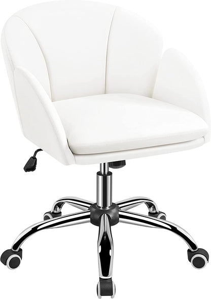 White Desk Chair Petal Cute Office Chair Faux Leather Swivel Desk Chair Vanity Chair with Back Modern Computer Rolling Chair for Bedroom-0