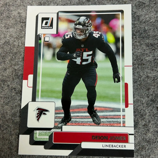 Deion Jones Atlanta Falcons 2022 NFL football trading card Panini product display