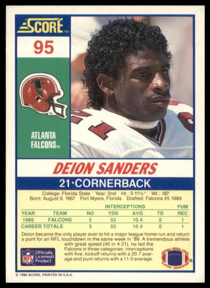 Deion Sanders football card from 1990 Score #95 Atlanta Falcons full view