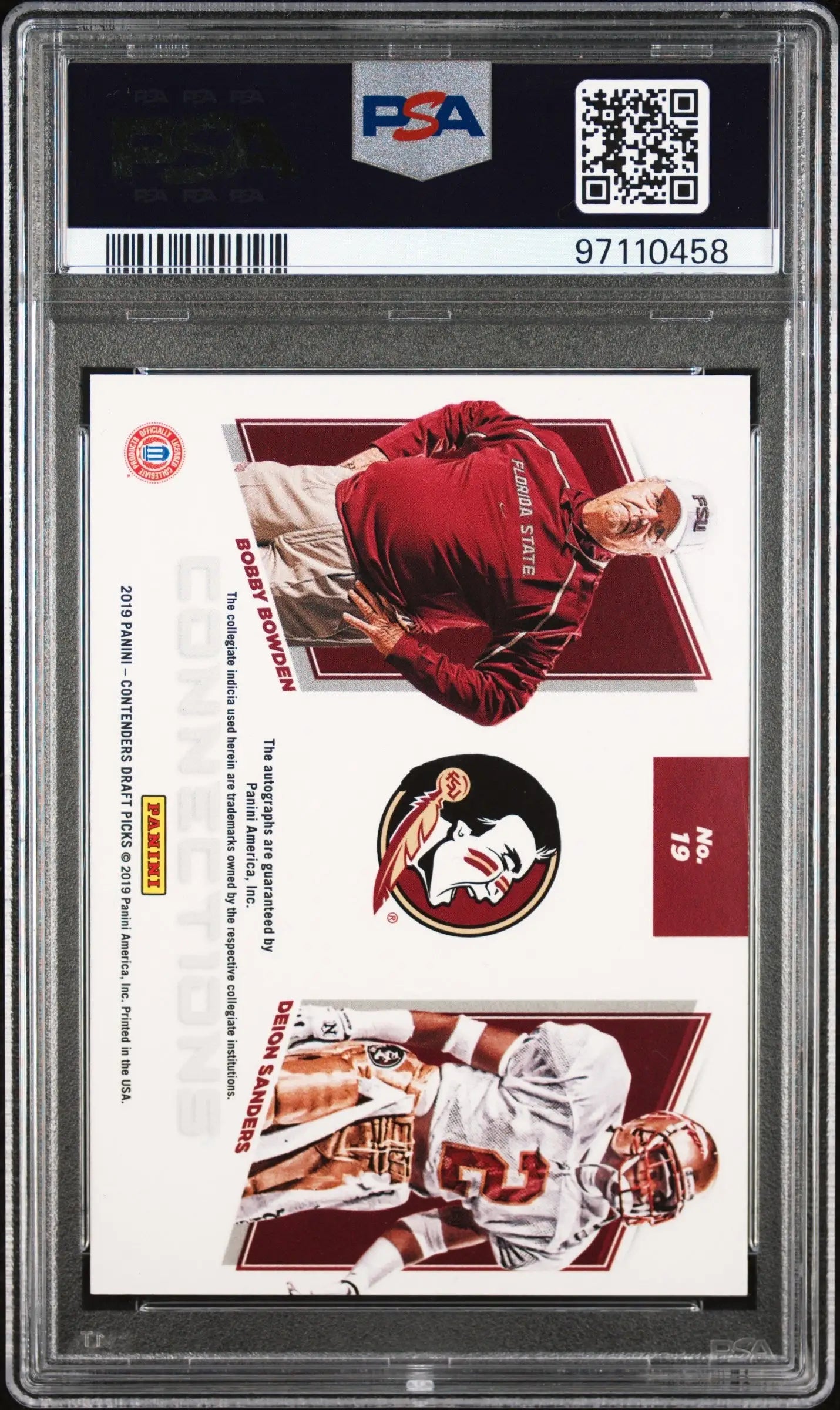 PSA 10 Gem Mint Deion Sanders Bobby Bowden Draft Cracked Ice Auto trading card
