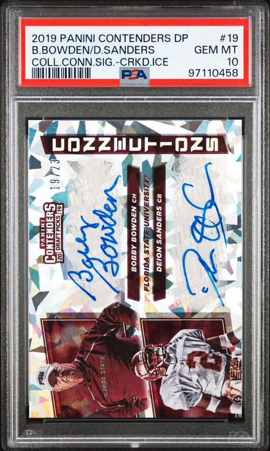 PSA graded Deion Sanders Bobby Bowden 2019 Contenders Draft Cracked Ice Auto #19/23