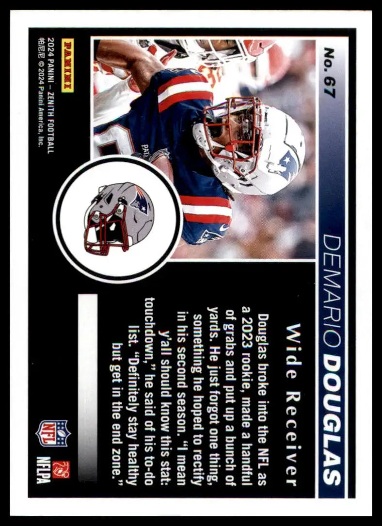 Football trading card featuring Demario Douglas from 2024 Panini Zenith Retail series