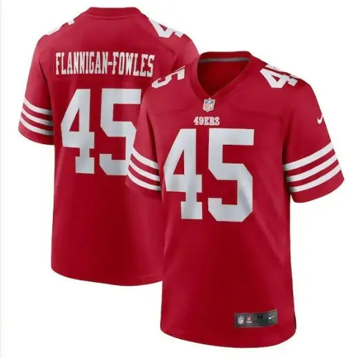 Red San Francisco 49ers Nike Game Jersey with white numbers and name for Demetrius Flannigan-Fowles