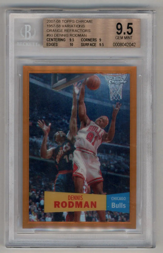 Graded BGS 9.5 Dennis Rodman 1996-97 Topps Chrome Variations Refractors Orange basketball card