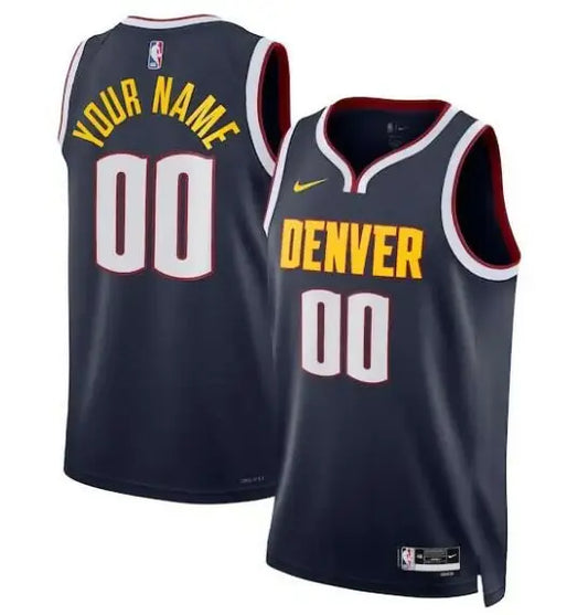 Dark blue Denver Nuggets Nike Swingman custom jerseys with yellow and white lettering