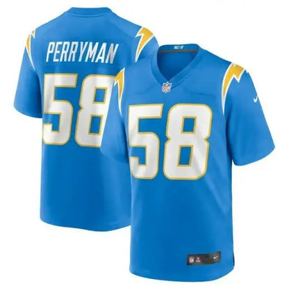 Light blue Los Angeles Chargers Denzel Perryman game jersey with number 58