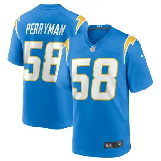 Light blue Los Angeles Chargers Denzel Perryman game jersey with number 58