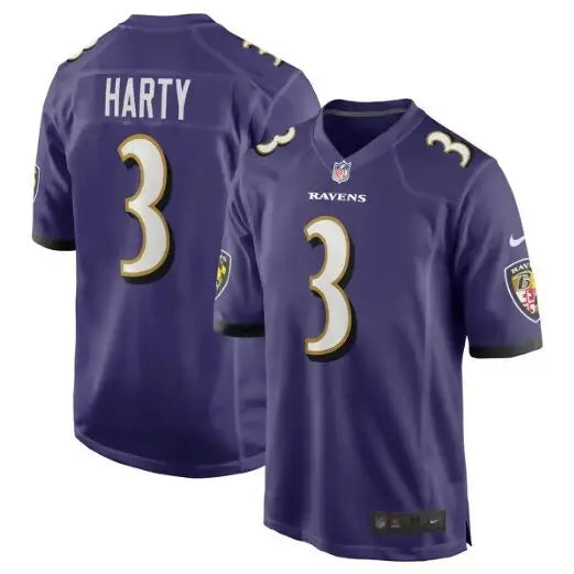 Purple Baltimore Ravens football jersey featuring Deonte Harty Nike Team Game design