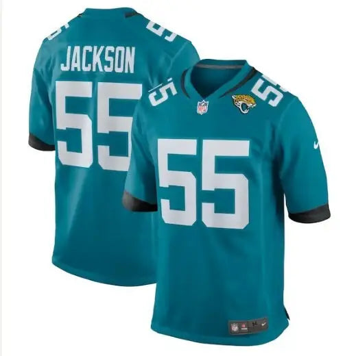 Teal and black Dequan Jackson Jacksonville Jaguars Nike Game Jersey with white 55 number