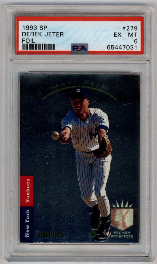 Derek Jeter 1993 SP Foil baseball card PSA 6 Excellent Mint showcasing defensive play