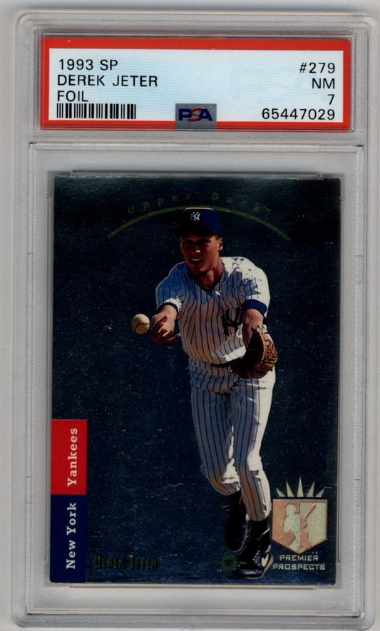Derek Jeter 1993 SP Foil baseball card in PSA 7 slab, near mint condition
