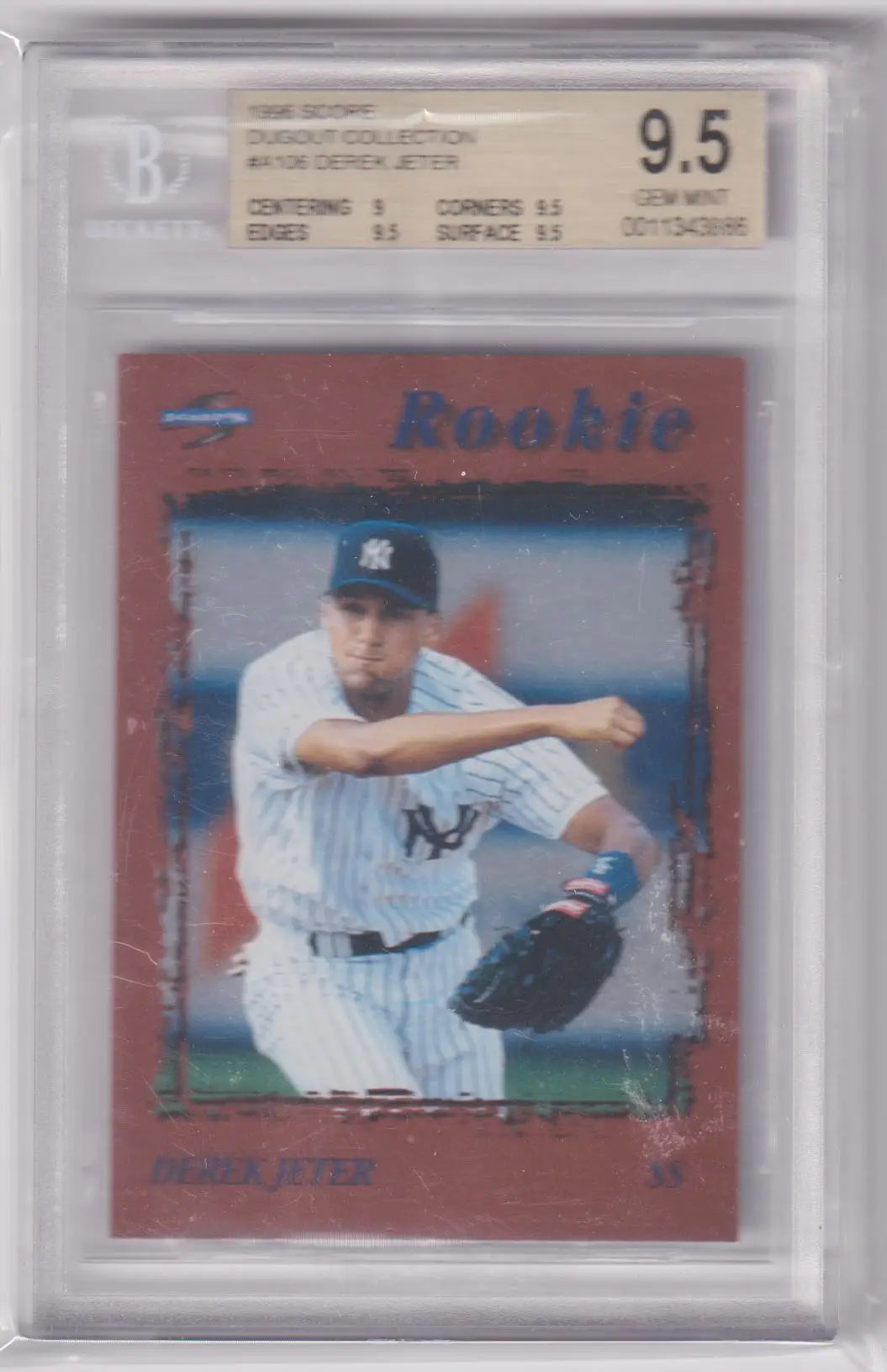 Derek Jeter 1996 Score Dugout Collection rookie card graded BGS 9.5 GEM MINT by Columbia Hobby