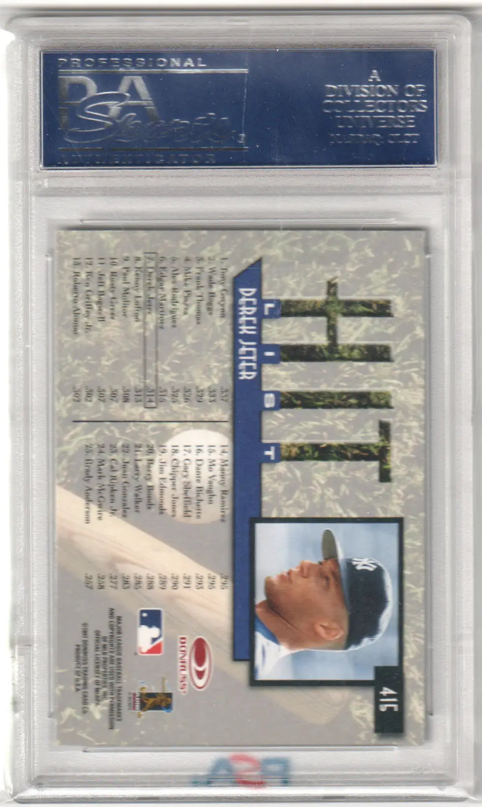 Derek Jeter 1997 Donruss baseball card PSA 10 GEM MINT Columbia Hobby