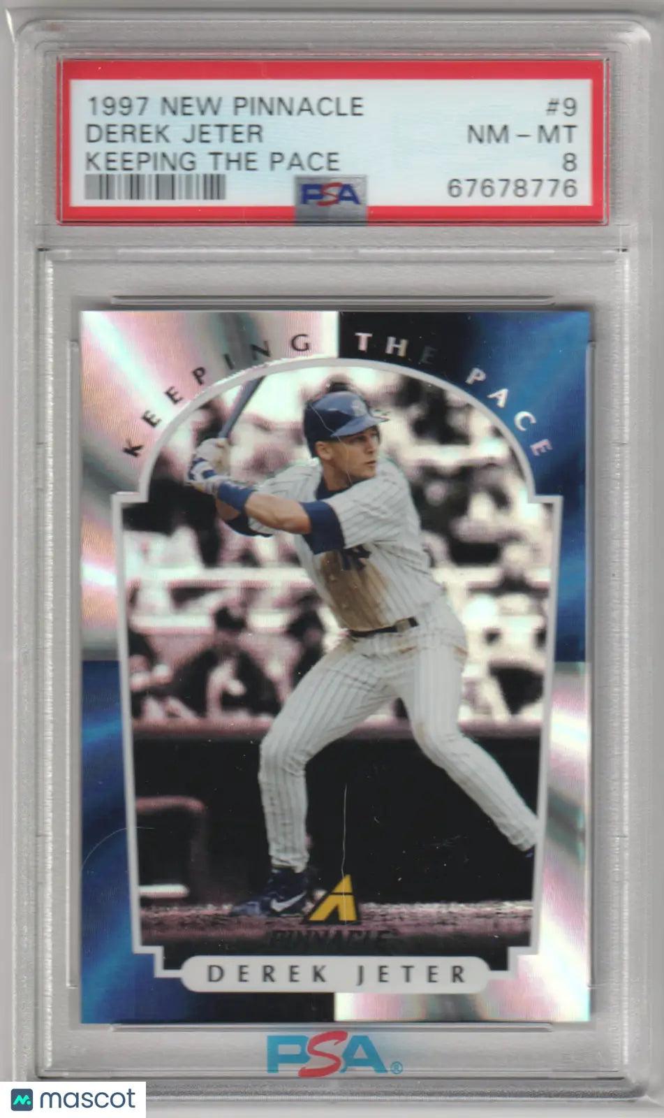 Graded 1997 New Pinnacle Derek Jeter baseball card from Columbia Hobby Pinnacle Keeping series