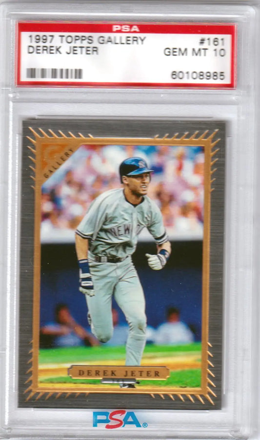 Graded Derek Jeter baseball card from Topps Gallery, PSA 10 GEM MINT, Columbia Hobby