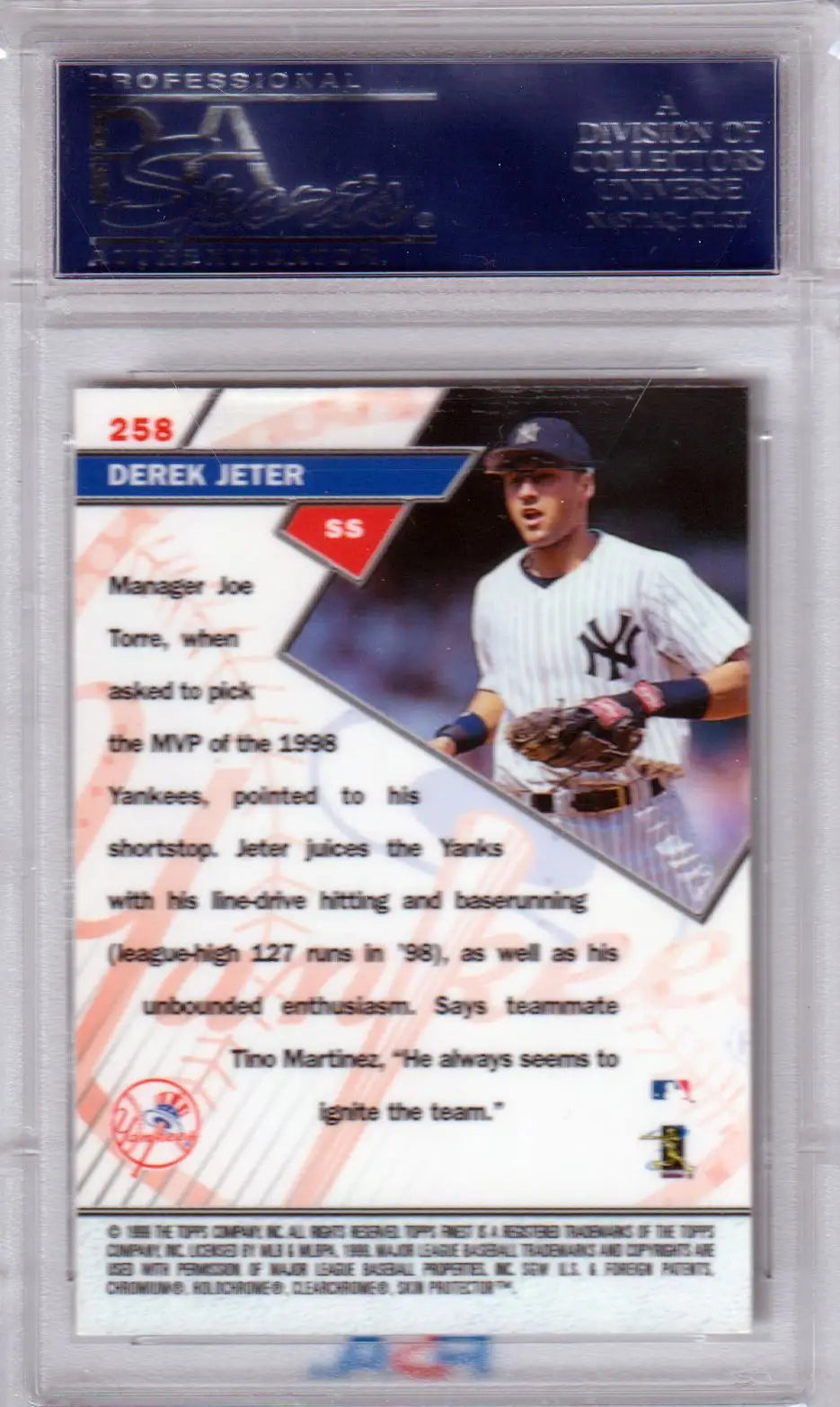 Derek Jeter 1999 Topps Finest Sterling baseball card in PSA 10 GEM MINT from Columbia Hobby