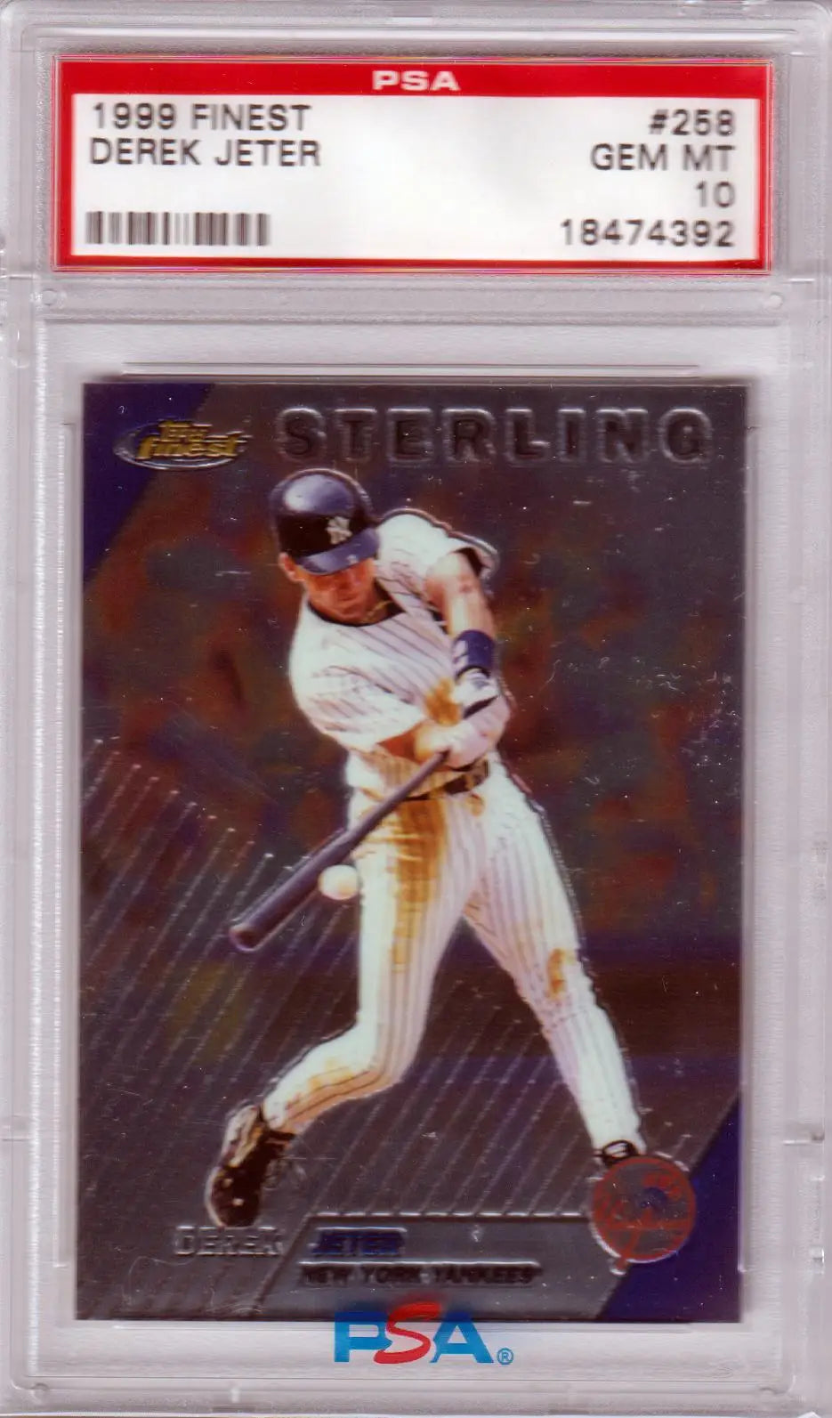 Graded Derek Jeter baseball card from Topps Finest series in PSA 10 GEM MINT condition at Columbia Hobby