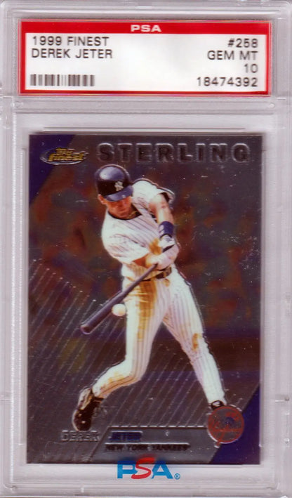 Graded Derek Jeter baseball card from Topps Finest series in PSA 10 GEM MINT condition at Columbia Hobby