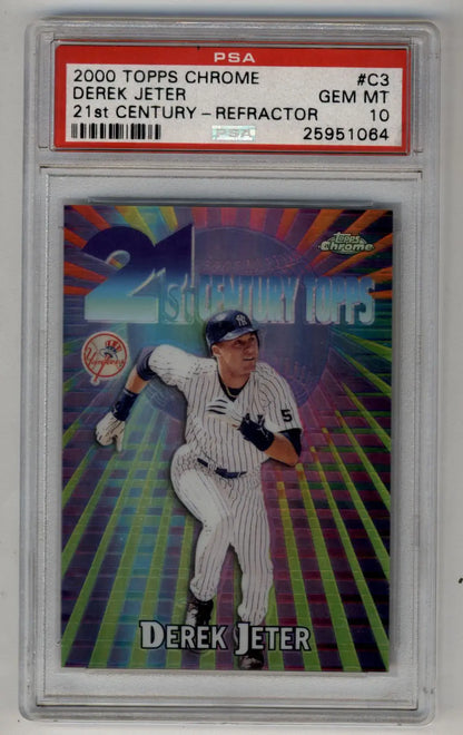 Graded 2000 Topps Chrome 21st Century Refractor Derek Jeter baseball card in PSA 10