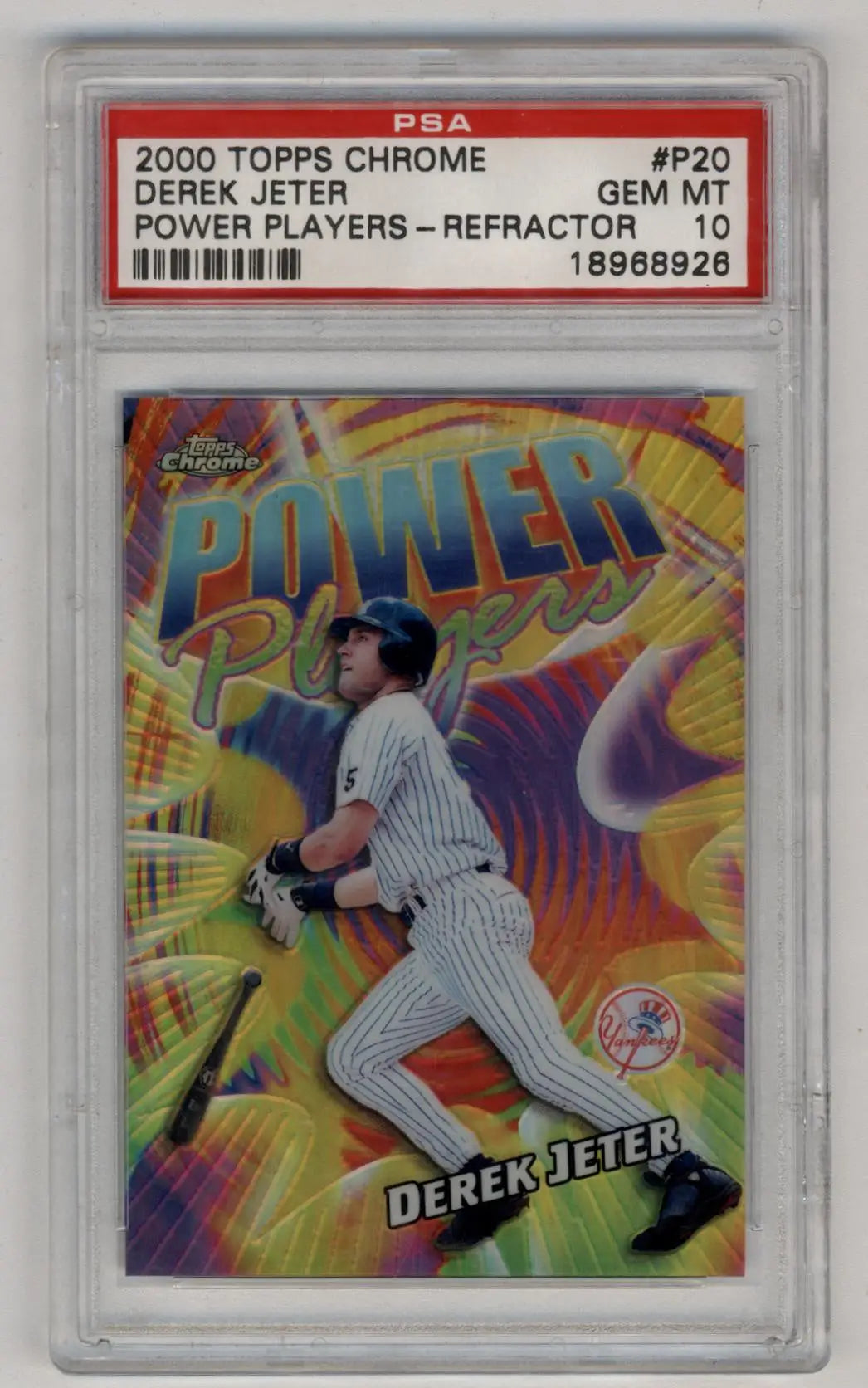 A graded Derek Jeter Topps Chrome Power Players Refractor baseball card PSA 10 Gem Mint