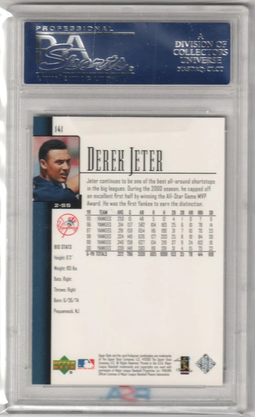 Derek Jeter baseball card from Upper Deck 2001, PSA 10 GEM MINT for Columbia Hobby