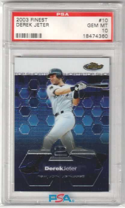 Graded Derek Jeter 2003 Finest #10 baseball card in gem mint condition from Columbia Hobby