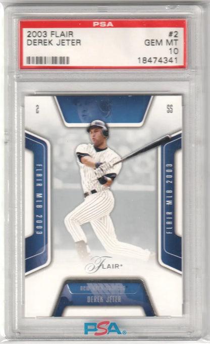 Derek Jeter 2003 Flair baseball card in PSA 10 GEM MINT from Columbia Hobby