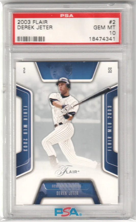Derek Jeter 2003 Flair baseball card in PSA 10 GEM MINT from Columbia Hobby