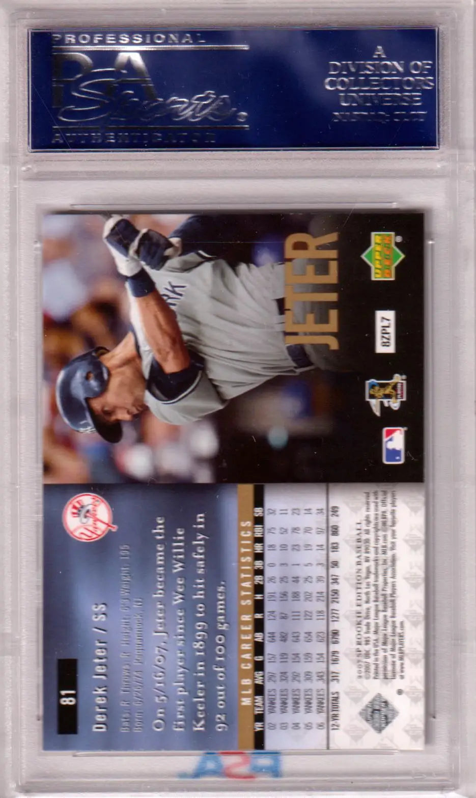 Graded Derek Jeter baseball card from Columbia Hobby Rookie Edition PSA 10 GEM MINT