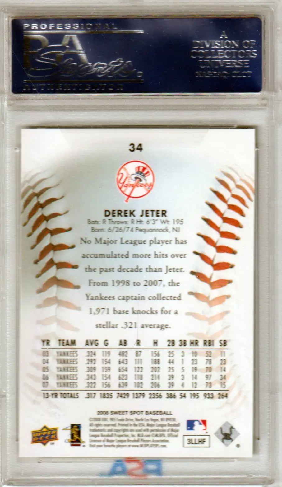 Derek Jeter baseball card from Columbia Hobby Upper Deck Sweet Spot series PSA 10