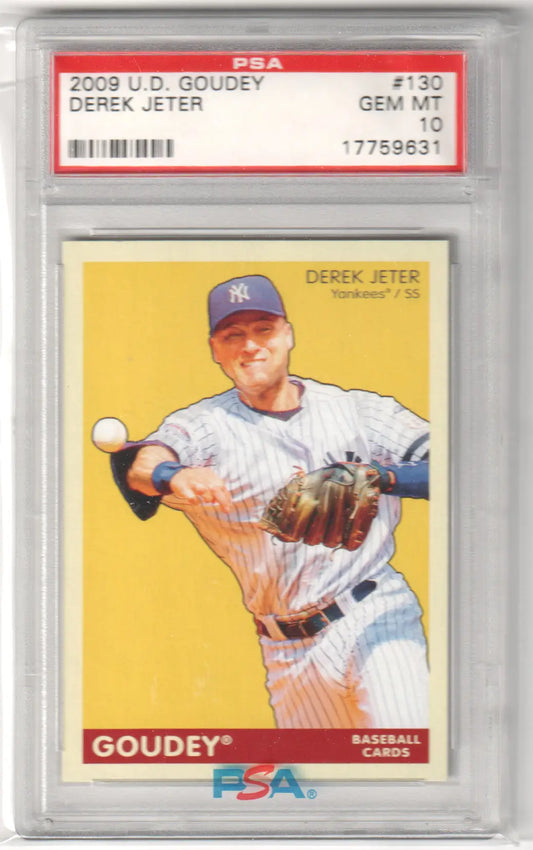 Graded Derek Jeter baseball card from Upper Deck Goudey series in PSA 10 GEM MINT condition