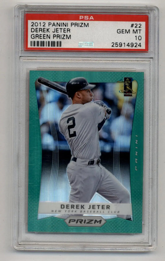 Derek Jeter 2012 Prizm Green Gem Mint PSA 10 baseball card image
