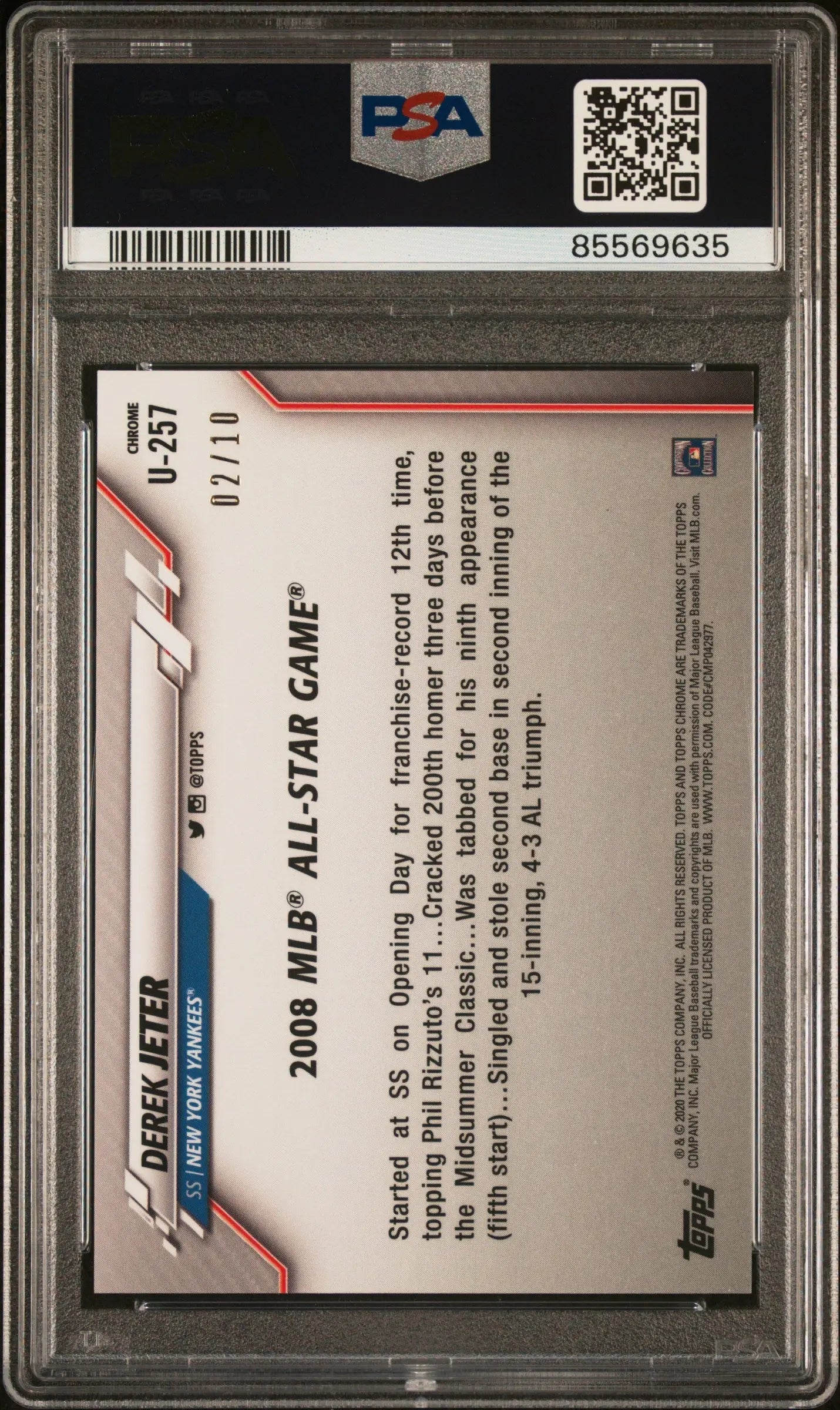 Graded Derek Jeter Topps Chrome Update Sapphire Purple baseball trading card PSA 10