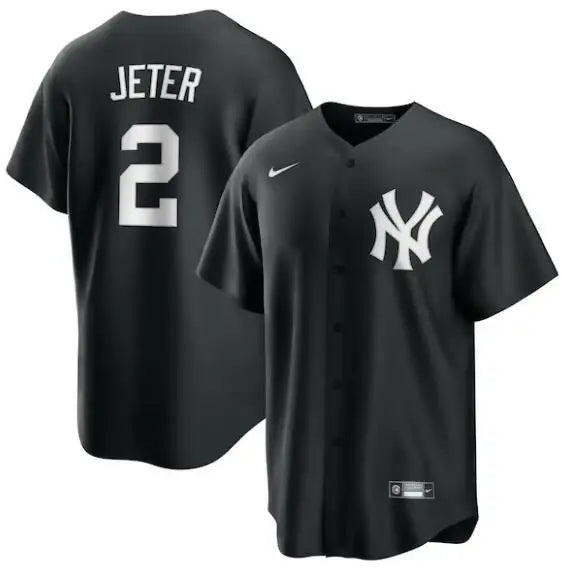 Black Derek Jeter New York Yankees Nike official replica player baseball jersey