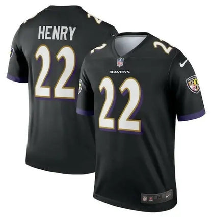Black Baltimore Ravens Derrick Henry #22 Nike Alternate Legend Jersey with purple and gold accents
