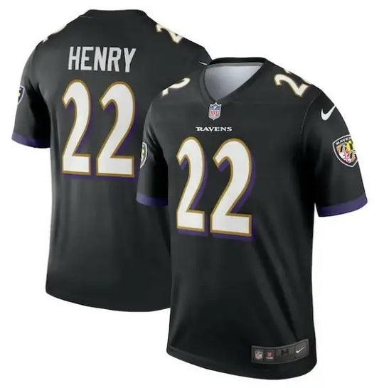 Black Baltimore Ravens Derrick Henry #22 Nike Alternate Legend Jersey with purple and gold accents