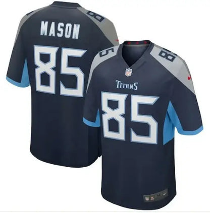 Dark blue Derrick Mason Tennessee Titans Nike game jersey with number 85 and name on back