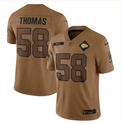 Brown Derrick Thomas Kansas City Chiefs Nike 2023 Salute To Service jersey with number 58