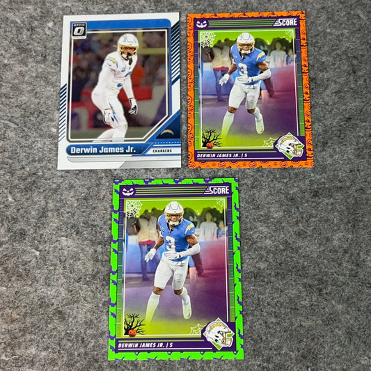 Three collectible Derwin James Jr Los Angeles Chargers 2024 NFL football trading cards