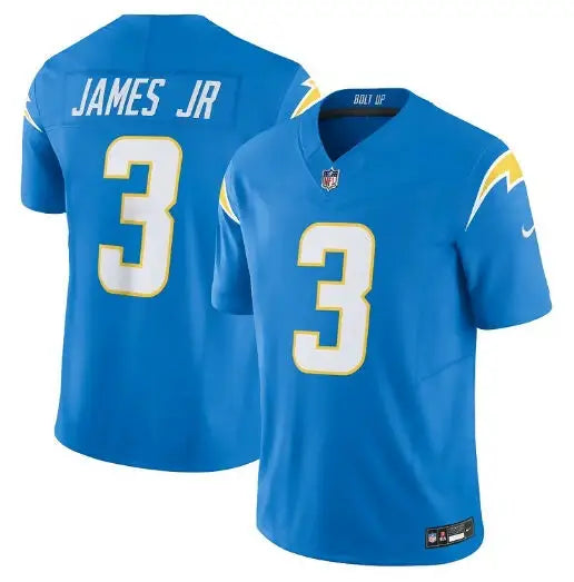 Light blue Los Angeles Chargers James Jr. Nike Vapor F.U.S.E. Limited jersey with number 3