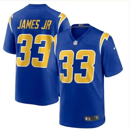 Two blue Los Angeles Chargers Derwin James Nike 2nd Alternate Game Jerseys with gold details